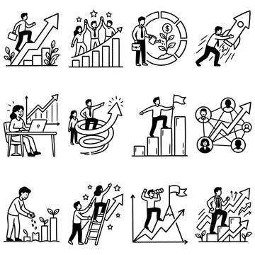 business success concept illustrations depicting growth achievement teamwork and innovation ideal for presentations and articles.