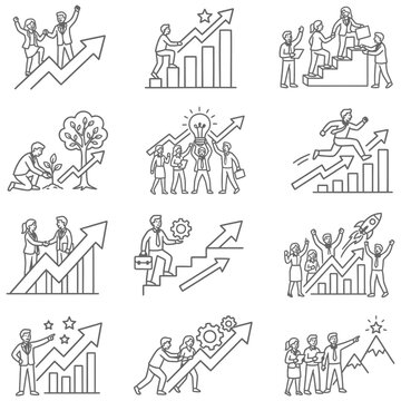 business success teamwork concept illustrating growth strategy financial development and achievement goals with various business progress scenarios.