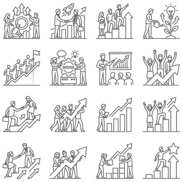 business success teamwork growth leadership and progress concepts illustrated by diverse people collaborating on strategy to achieve goals
