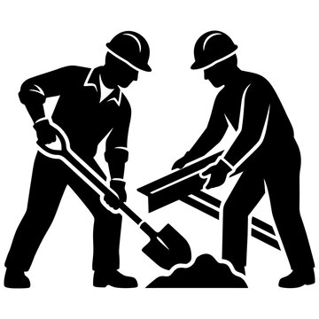 construction workers in hard hats performing manual labor demonstrating teamwork on a building site an iconic vector illustration for industry