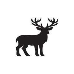 Fototapeta premium Black silhouette of a majestic deer with large antlers isolated on white background, Vector