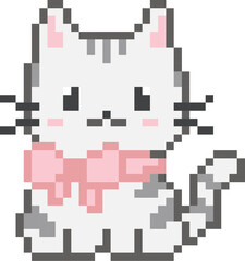 Fototapeta premium Cat With Bow Pixel Art