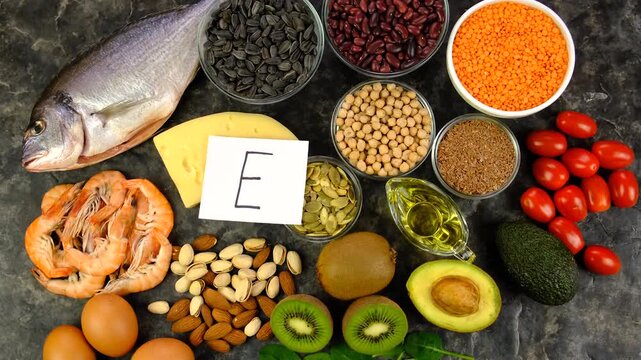 Foods that contain vitamin E. Selective focus.