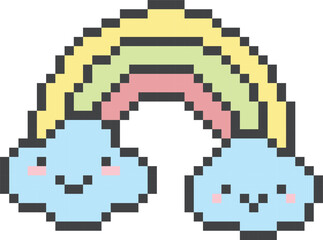 Obraz premium Rainbow Smiling Clouds Pixel Art