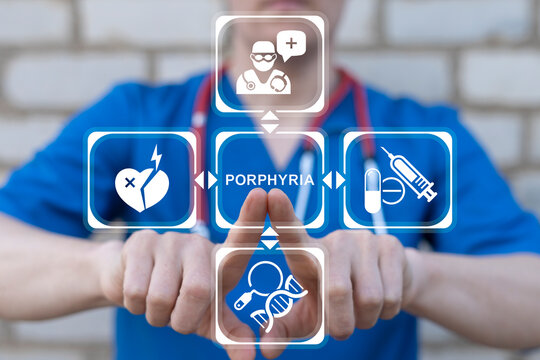 Concept of porphyria disease. Acute Intermittent Porphyria Test. Healthcare innovation.