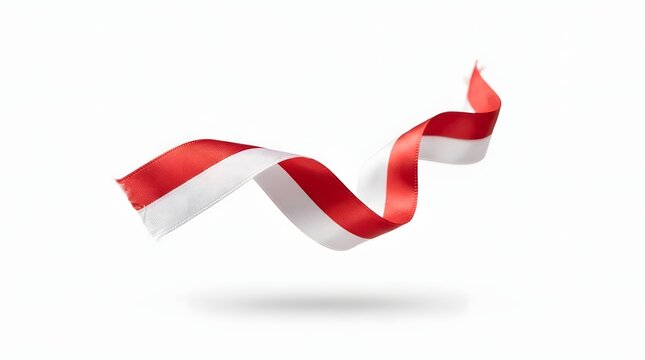 Waving red and white satin ribbon isolated on white background for Indonesian independence day design element