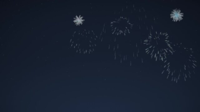 Colorful Fireworks Bursting Over Night Sky Seamless Loop in deep cyan tones
