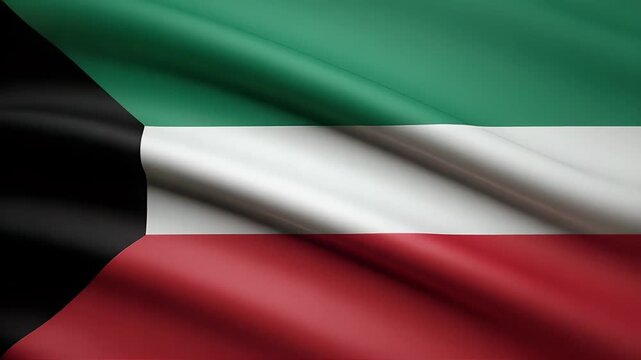 Kuwait flag waving majestically in the wind, symbolizing national pride and rich heritage