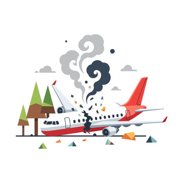 airplane crash disaster with debris and smoke aviation accident in remote area