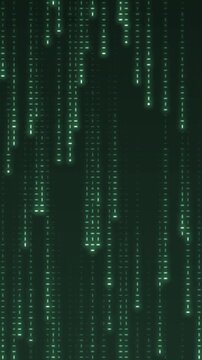 Falling digital code rain glowing streaks seamless loop in soft green tones vertical 9:16