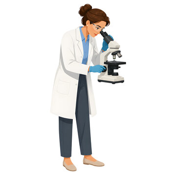Flat Illustration A Scientist Looking Through A Microscope isolated cutout on transparent background
