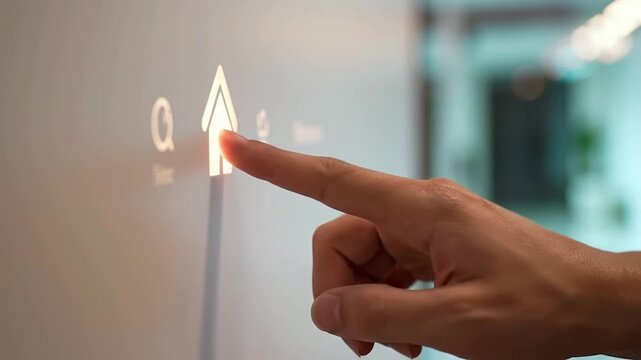 Close Up Of A Hand Pressing A Smart Home Control Button On A Touchscreen For Modern Living Technology