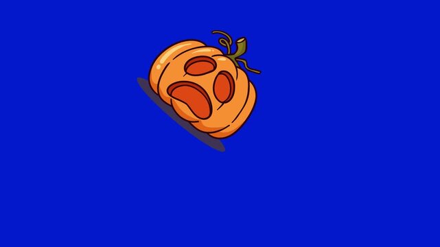 Cute cartoon pumpkin with sad face expression. Whimsical autumn harvest vegetable character showing emotion for seasonal design.
