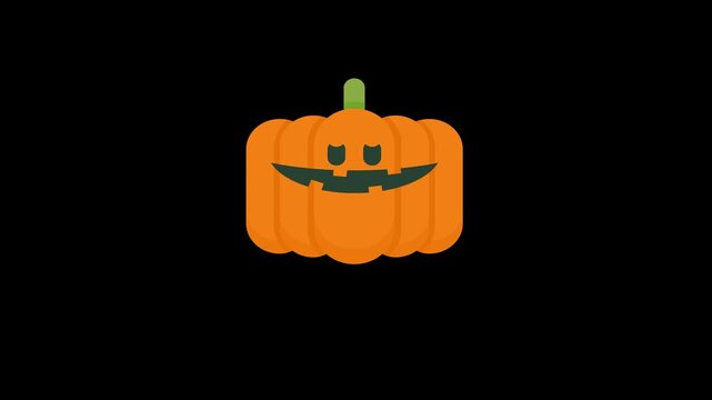 Animated Halloween pumpkin icon. Flat vector jack-o-lantern character on black background.
