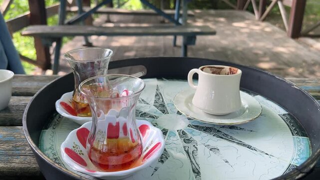 Traditional Turkish Tea and Coffee with Forest View in Kartepe, Turkey