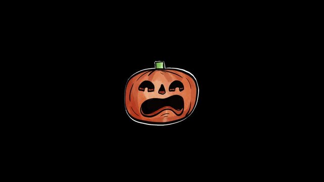 Animated Halloween pumpkin jack-o-lantern. Spooky carved gourd character with funny face.