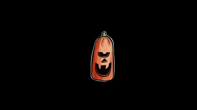 Halloween jack-o'-lantern pumpkin. Spooky carved vegetable isolated on black background.