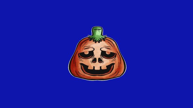 Cartoon pumpkin with a spooky face. Halloween jack-o-lantern illustration on blue background.