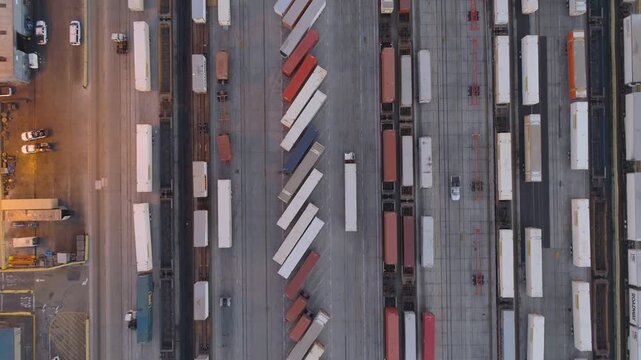 4K Aerial View of Intermodal Shipping Yard and Container Terminal