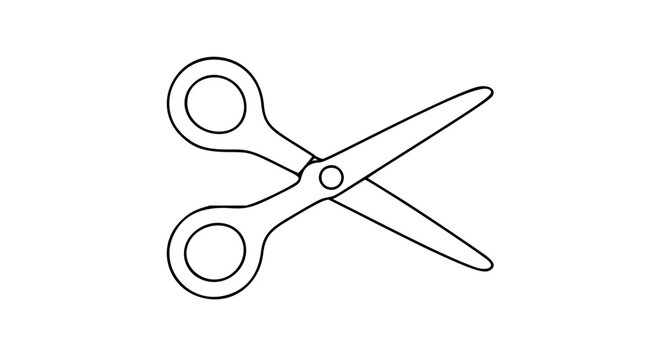 Minimalist Line Art Scissors Icon Vector Illustration. Hand-drawn outline of cutting shears tool for design projects. Clean scalable graphic element for branding, UI, and creative applications.