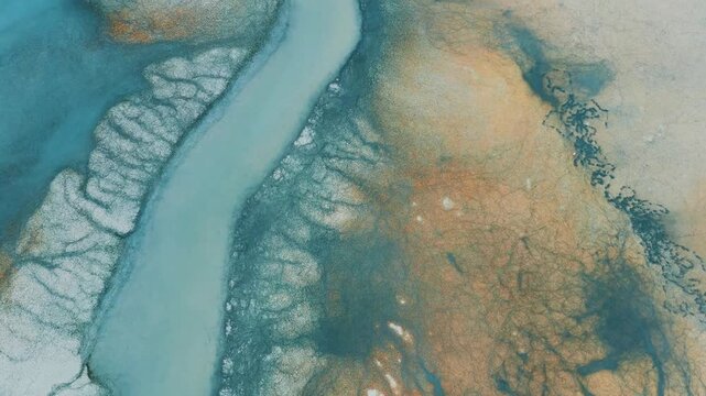 4K Aerial View of Salt Marsh Tidal Channels and Sediment Patterns