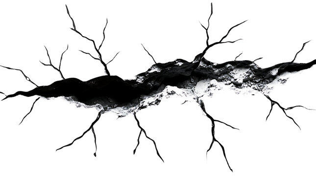 Abstract black crack isolated on transparent background
