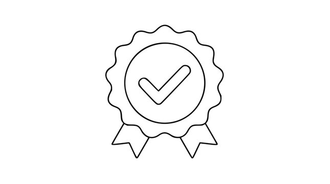 Quality Guarantee Seal Vector Icon with Checkmark Badge - Hand-Drawn Line Illustration for Certification and Approval Symbols