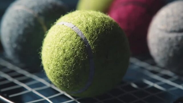 Macro view of yellow and green tennis balls.