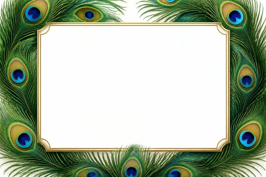 Peacock feather border with blank white frame center