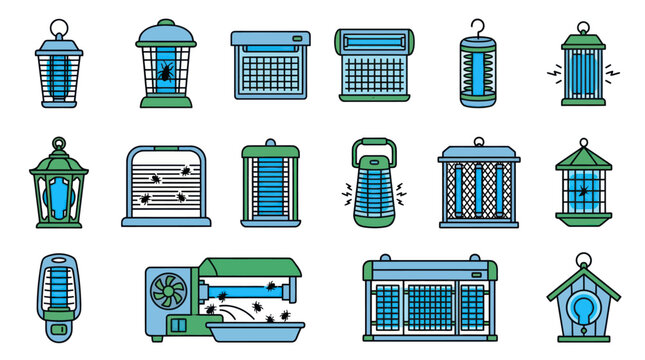 Collection of Insect Zappers and Mosquito Traps, Vector Icons Set