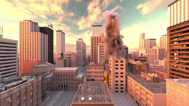 攻撃される都市の風景　3DCGレンダリング