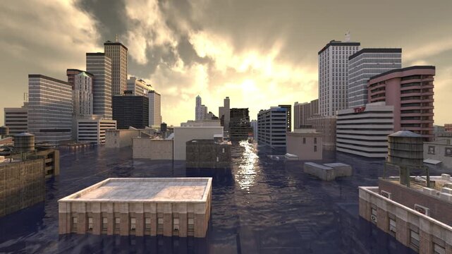 水没した都市　3DCGレンダリング