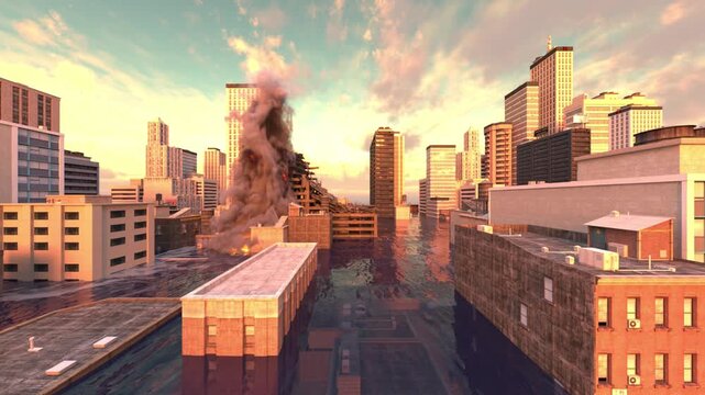 水没した都市　3DCGレンダリング
