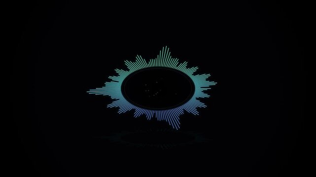 Dynamic neon blue circular audio waveform pulsing on black background