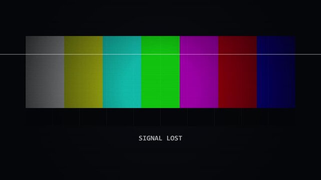 Retro television glitch with signal lost text and color bars