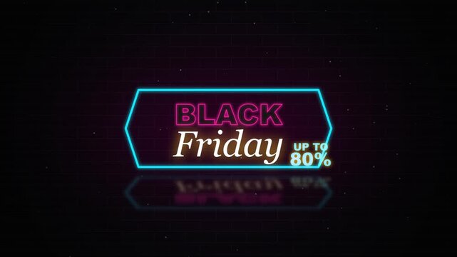 Neon black friday sale sign glowing with eighty percent discount