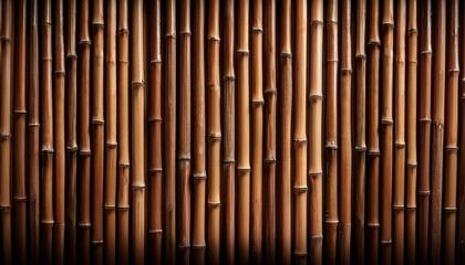 Fototapeta premium bamboo wall texture showcasing a rich brown linear pattern with vertical bamboo stalks arranged closely together against a dark backdrop
