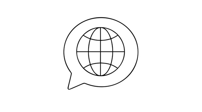 Global Communication Vector Icon - Hand-Drawn Speech Bubble with Globe Illustration for International Dialogue and Worldwide Messaging Concept
