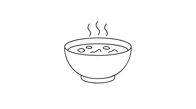 Hot Soup Bowl Vector Icon with Steam - Minimalist Line Art Illustration for Food and Beverage Design