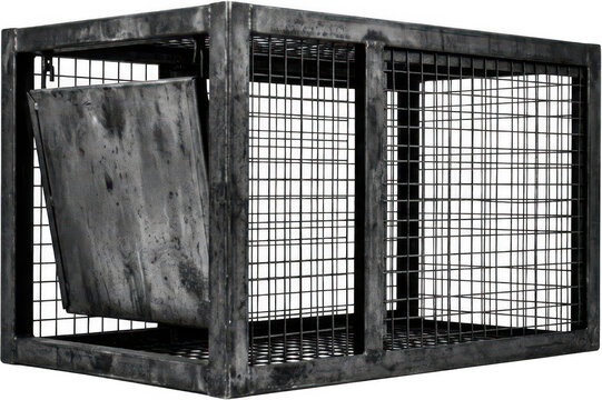 Grungy metallic cage with a hinged metal panel on the left side showing industrial texture and grid patterns grunge steel wire mesh grating enclosure security storage heavy duty