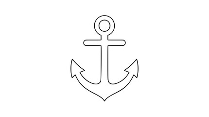 A simple black line art illustration of a classic ship anchor with a ring at the top and curved flukes at the bottom, designed as a versatile vector icon for nautical themes and maritime concepts. © Ruma