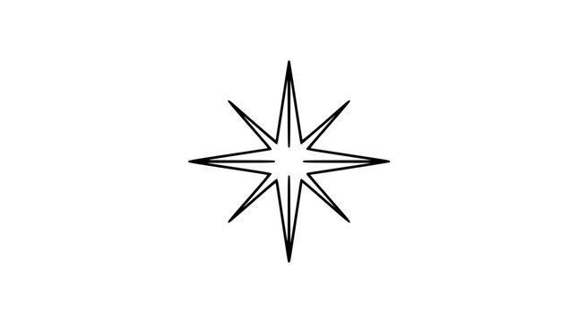 A minimalist black line art vector icon of an octagonal star or compass rose, ideal for navigation themes, celestial designs, or decorative graphic elements in a simple clean outline style.