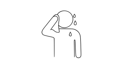 A clean vector icon illustration of a sweating figure wiping their forehead with a hand, depicting nervousness, heat, or exertion in a minimalist line art style suitable for graphic design. © ahmed