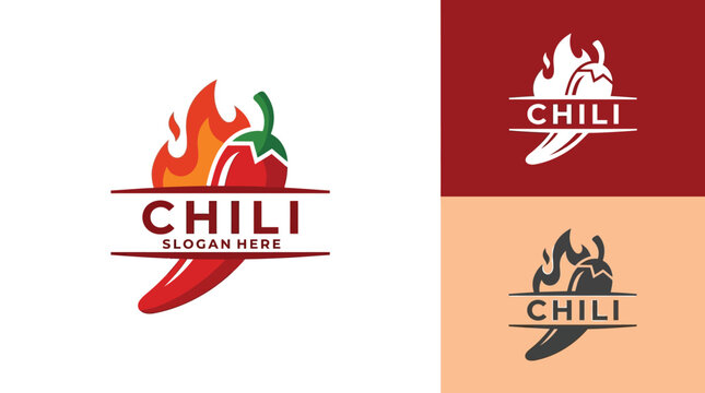 Vibrant vector illustration of a red hot chili pepper logo with flames and text branding