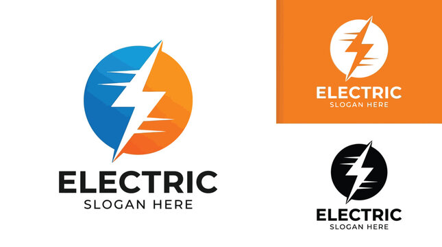 Professional vector illustration of a bold electric lightning bolt logo design with circular gradient shapes