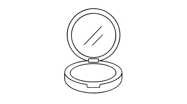 Hand-traced vector icon of a compact mirror with reflective surface and hinged base. Minimalist line art illustration for beauty, cosmetics, and personal care design projects.