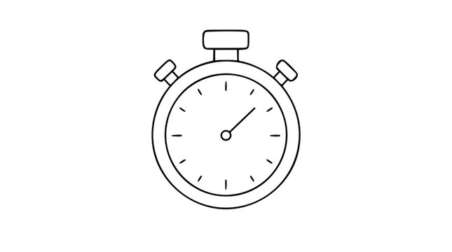 Minimalist Line Art Stopwatch Vector Icon. Clean scalable outline illustration of timer chronometer with buttons. Simple black stroke design perfect for apps, websites, and digital interfaces.