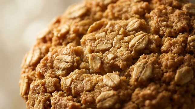 A close-up view of a freshly baked homemade cookie featuring a crunchy textured surface to celebrate the deliciousness of national oatmeal cookie day.