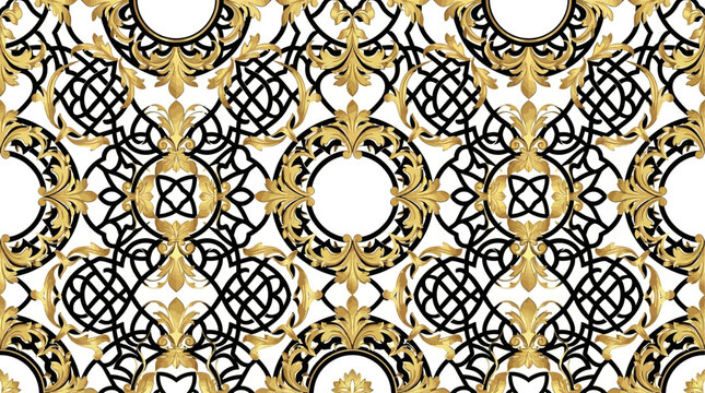 Elegant collection of seamless geometric floral patterns featuring luxury gold and black vector backgrounds with intricate botanical motifs and sophisticated decorative tiling design.
