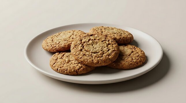 A stack of homemade oatmeal cookies arranged on a simple white plate to celebrate national oatmeal cookie day with a clean and minimalist aesthetic style